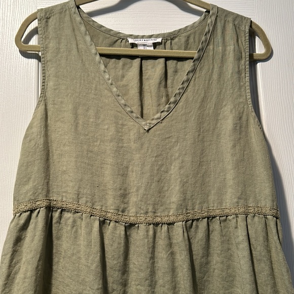 👗Lucky Brand Linen Sleeveless V Neck Tiered Midi Dress - Picture 2 of 10